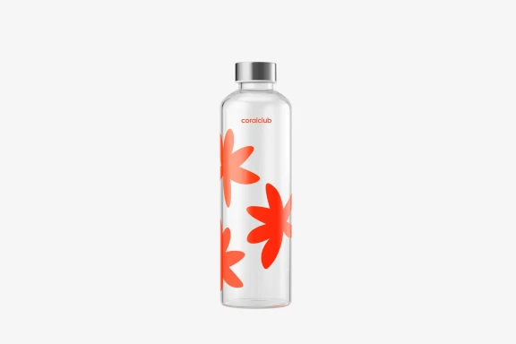 Glass Bottle "ClearWater" with Sleeve Cover, Red